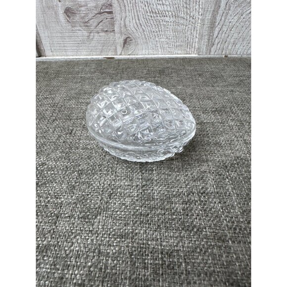 Vintage Clear Crystal Glass Oval Egg Shape Trinket Box w/ Lid 3 inch - Picture 2 of 7